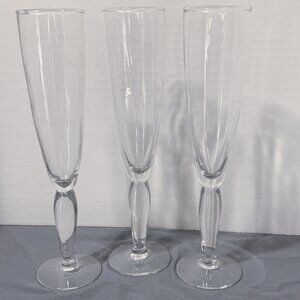 GLASSES -  3 set Vintage Pottery Barn Hand Blown Fluted Champagne Wine Mimosas